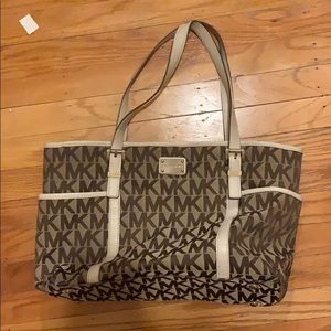 MICHAEL Michael Kors Brown MK Logo Tote with Cream Trim